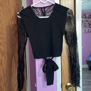 Black open back lacy crop top